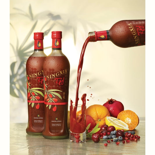 NingXia Red van Young Living – hersteldrank met gojibessen, citrus en superfruit die helpt bij natuurlijke ontspanning en beter slapen dankzij antioxidanten en voedingsstoffen voor diepe nachtrust.