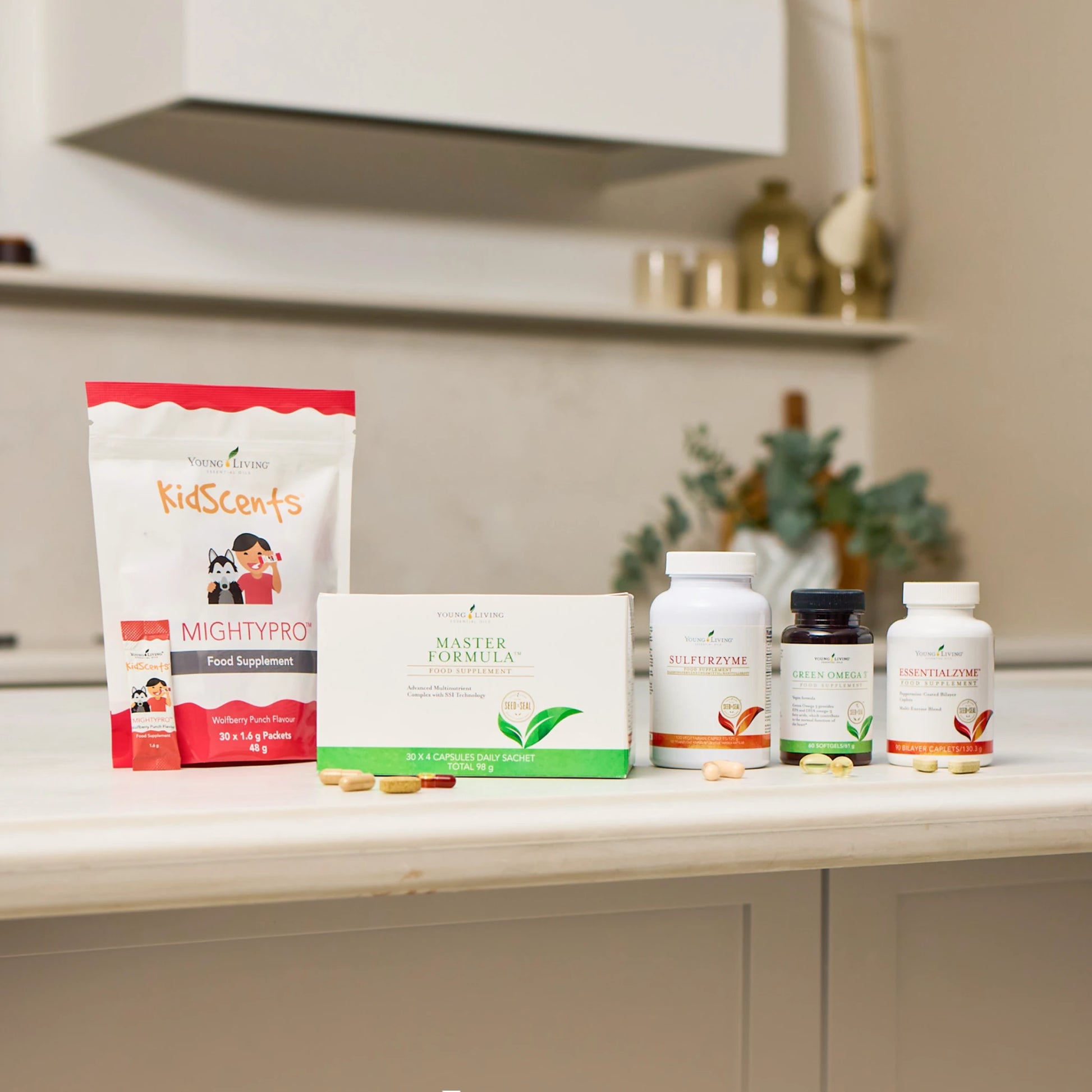 Sulfurzyme en andere Young Living supplementen – dagelijkse ondersteuning voor vitaliteit, immuunsysteem en spijsvertering.