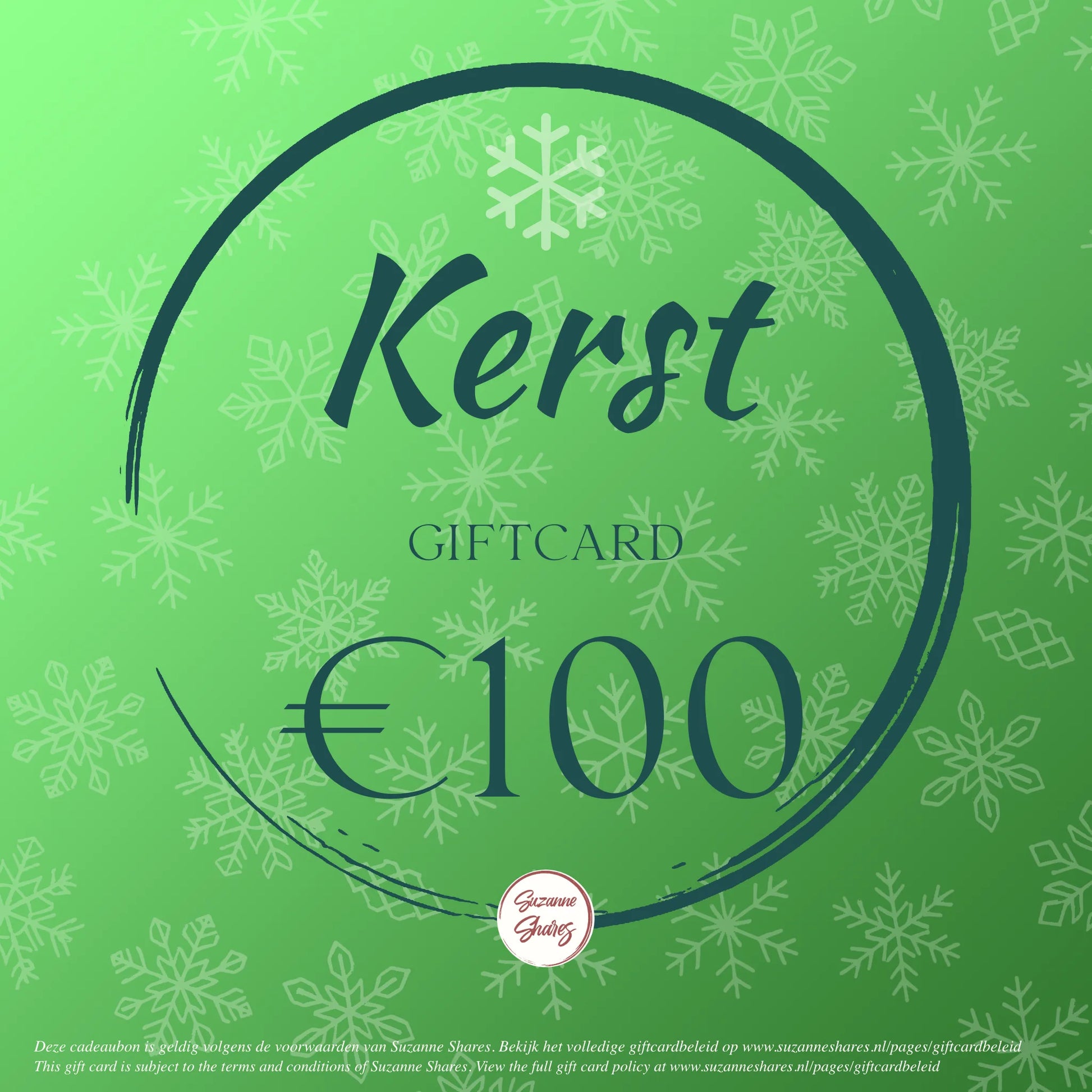 €100 kerst giftcard van Suzanne Shares – premium digitale cadeaubon voor holistische gezondheid, aromatherapie en ontspannende producten.