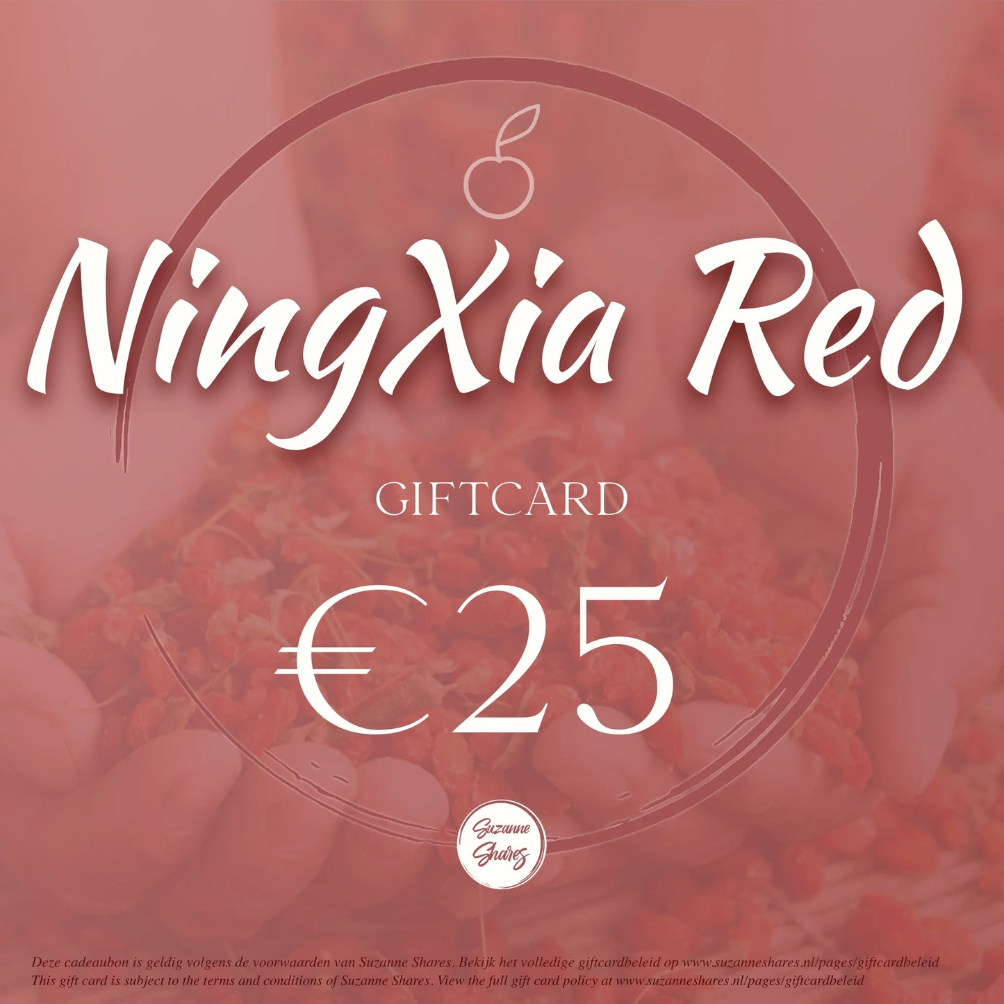 Digitale NingXia Red cadeaubon van €25 – ideaal om natuurlijke energie, antioxidanten en welzijn cadeau te geven via Suzanne Shares.