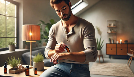Man gebruikt essentiële olie voor meer focus en innerlijke kracht