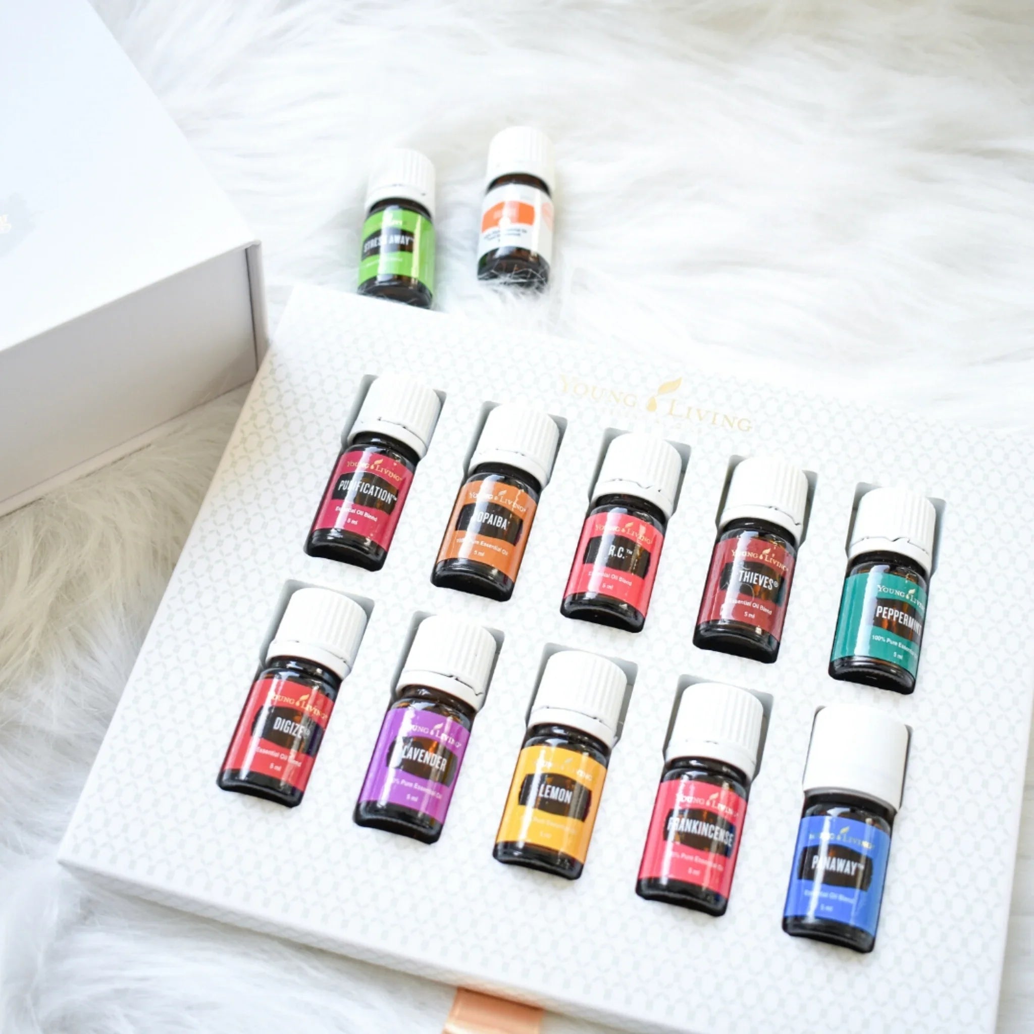 Overzicht van natuurlijke producten van Young Living, waaronder oliën, supplementen en bundels – verkrijgbaar bij Suzanne Shares.