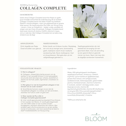 Gedetailleerde uitleg over collageen, ingrediënten en oorsprong van Bloom Collagen – ondersteunt stevige huid, vermindert rimpels en verbetert de opname dankzij kleine molecuulgrootte. Perfect voor huidverjonging.