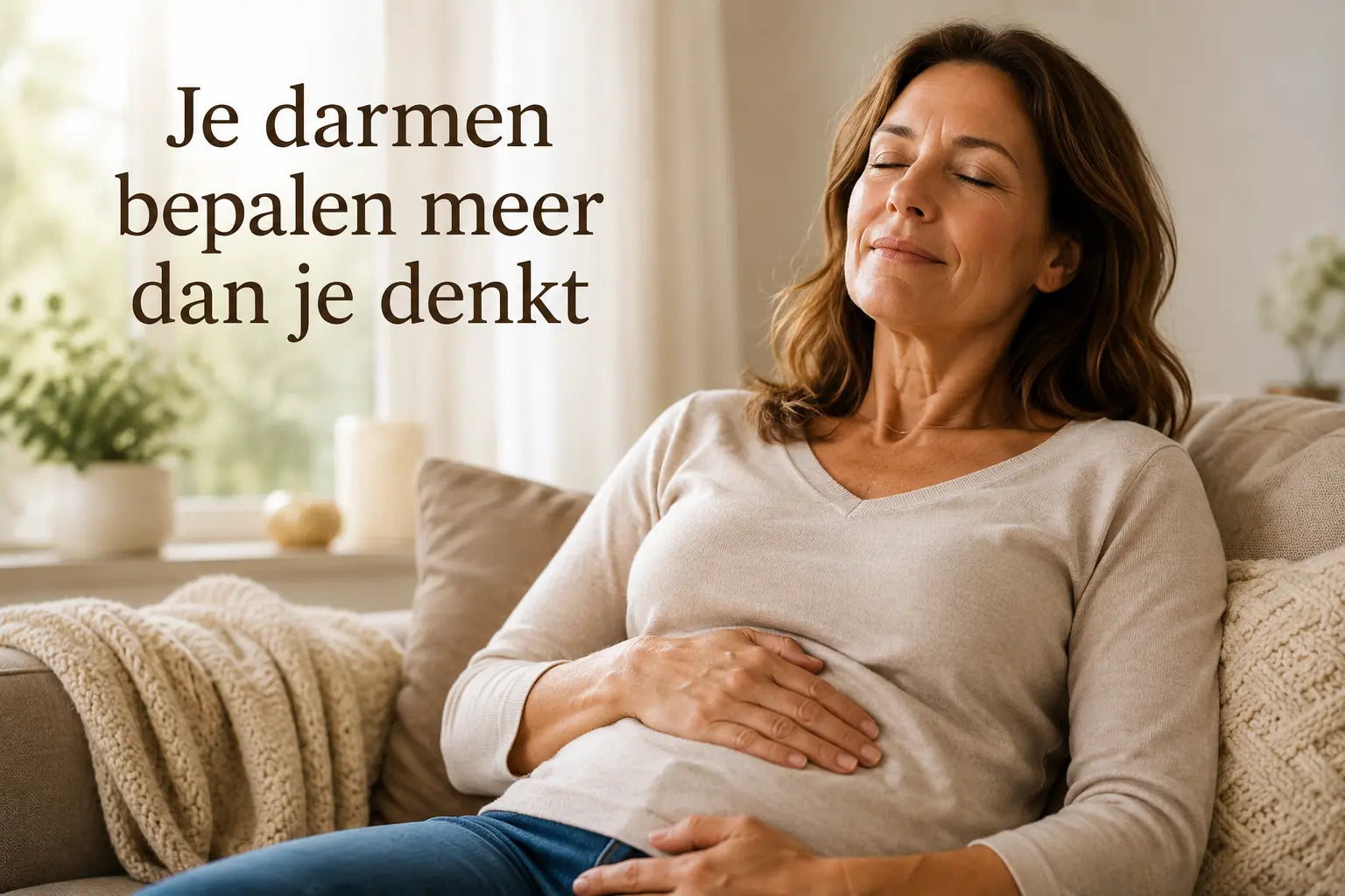 vrouw met hand op buik ervaart rust na darmklachten herstel