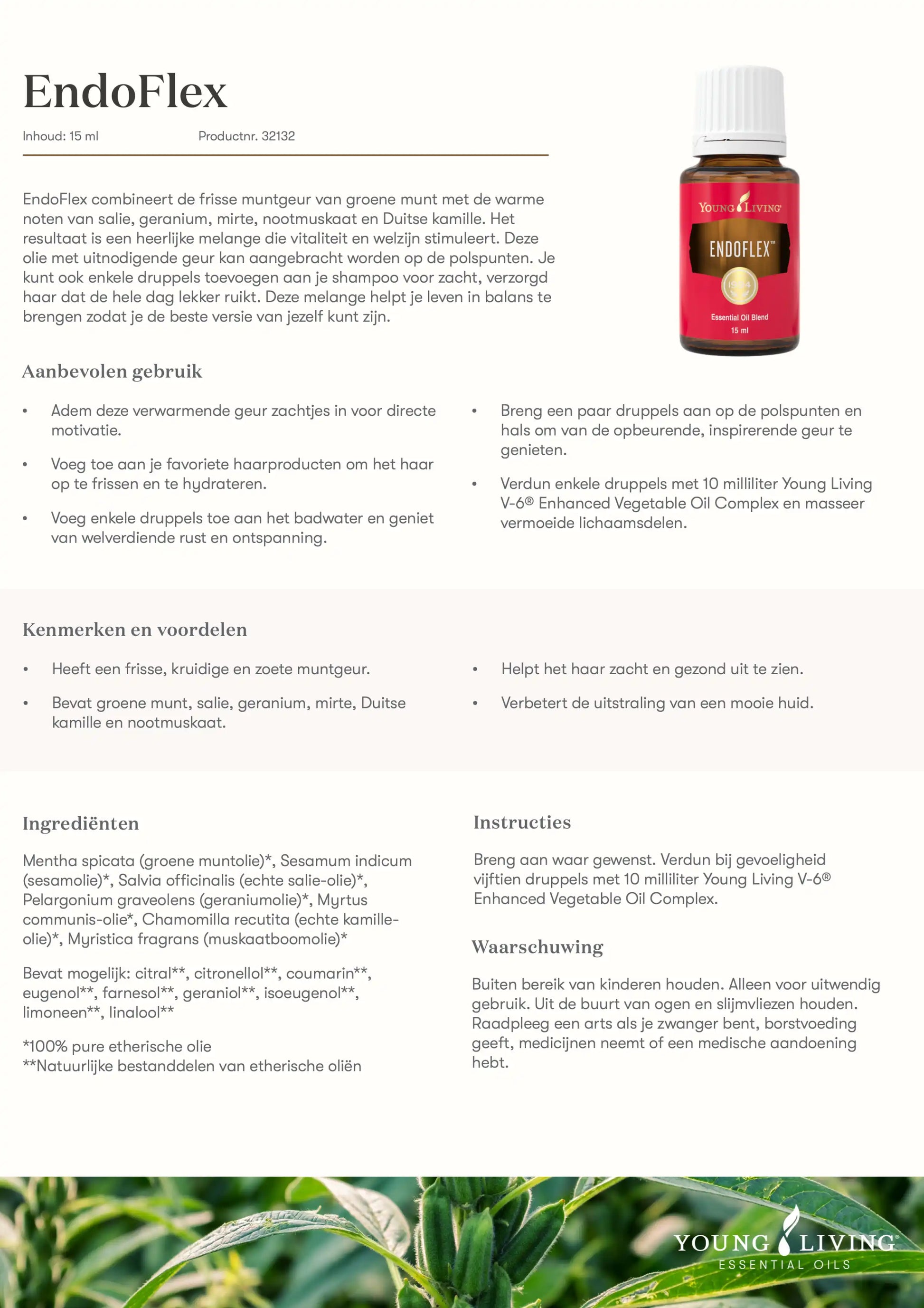 EndoFlex 15ml – etherische olie van Young Living met munt, salie, geranium en kamille voor energie, balans, verzorging van huid en haar
