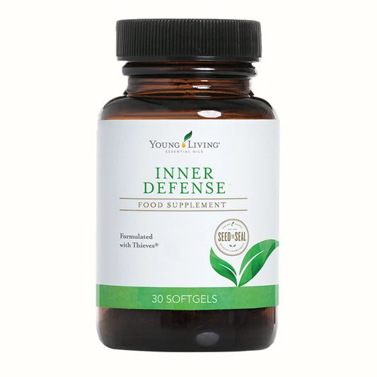 Flesje Inner Defense op witte achtergrond – een krachtig supplement met 30 softgels voor verhoogde weerstand en ondersteuning bij virusinfecties.