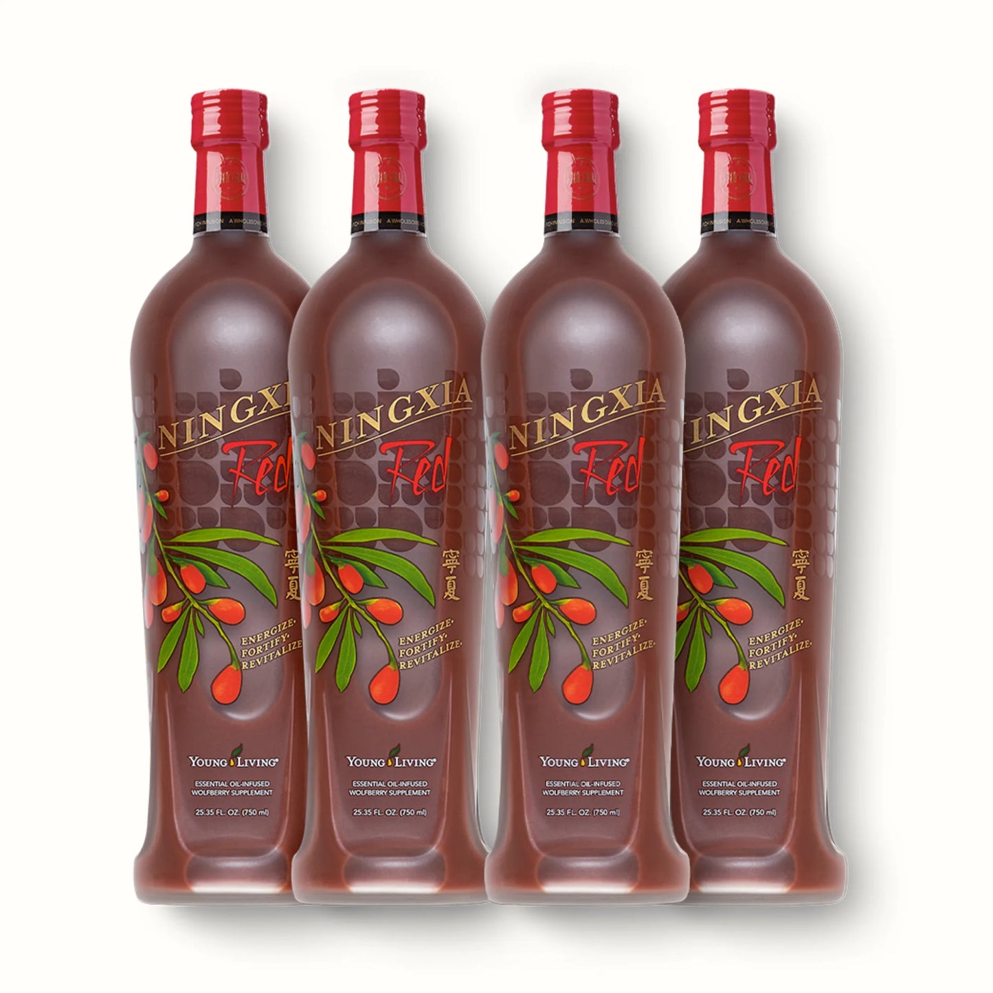 NingXia Red 4-pack van Young Living – natuurlijke drank met gojibessen, bessen en citrus ter ondersteuning van darmgezondheid, stoelgang en herstel bij colitis of spijsverteringsproblemen.
