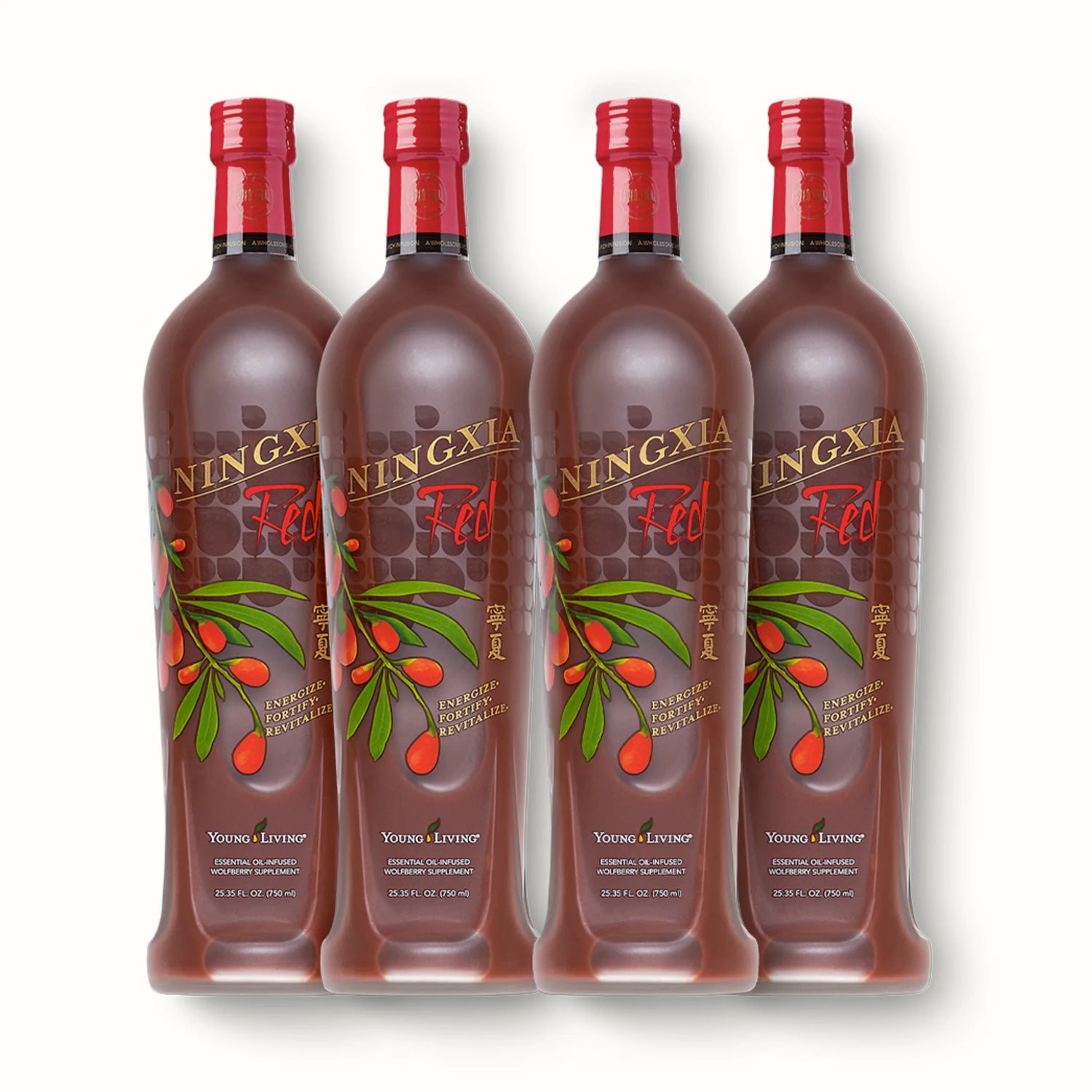 NingXia Red 4-pack van Young Living – natuurlijke drank met gojibessen, bessen en citrus ter ondersteuning van darmgezondheid, stoelgang en herstel bij colitis of spijsverteringsproblemen.