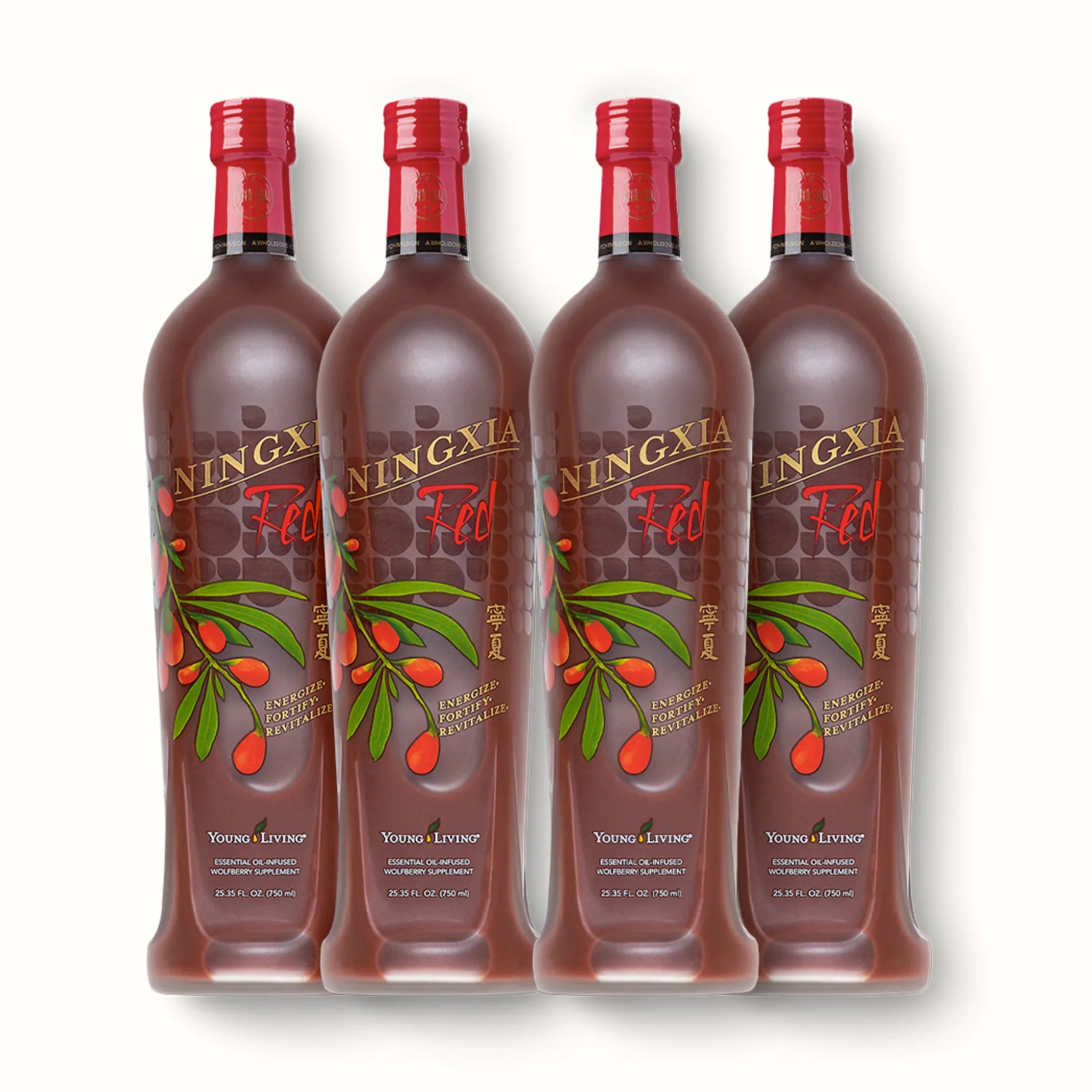 NingXia Red 4-pack van Young Living – natuurlijke drank met gojibessen, bessen en citrus ter ondersteuning van darmgezondheid, stoelgang en herstel bij colitis of spijsverteringsproblemen.