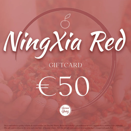€50 giftcard voor NingXia Red – geef een krachtige, natuurlijke gezondheidsboost cadeau met deze digitale bon van Suzanne Shares.