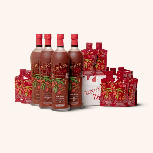 NingXia Red voordeelset van Young Living – complete bundel met antioxidanten en gojibessenextract ter ondersteuning van darmgezondheid, bij PDS en voor een regelmatige stoelgang.