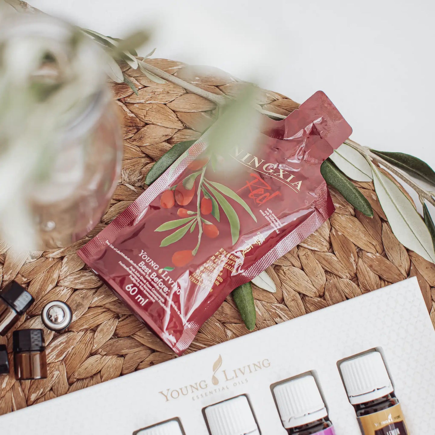 NingXia Red sachet van Young Living – compacte superfooddrank boordevol antioxidanten en essentiële oliën, ideaal voor natuurlijke energie en ondersteuning bij gewichtsverlies.