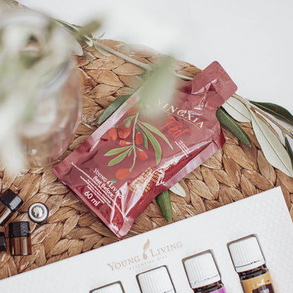 NingXia Red sachet van Young Living – compacte superfooddrank boordevol antioxidanten en essentiële oliën, ideaal voor natuurlijke energie en ondersteuning bij gewichtsverlies.