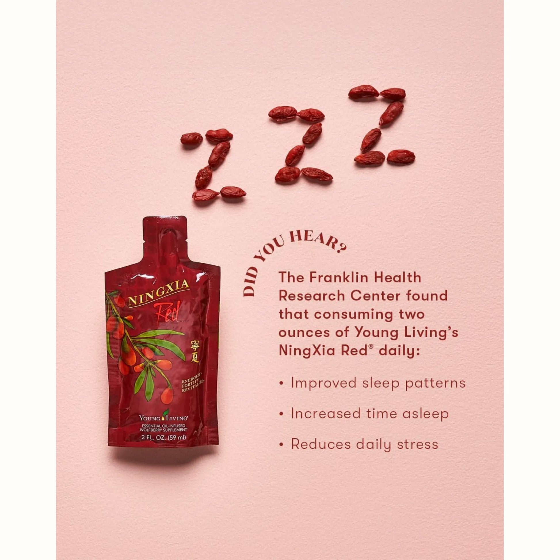 NingXia Red sachet van Young Living – natuurlijke ondersteuning bij oververmoeidheid, burn-out, vitaminetekort en slaapherstel; bevordert diepe slaap, vermindert stress en helpt bij langdurig herstel zoals bij long covid of zwangerschap.