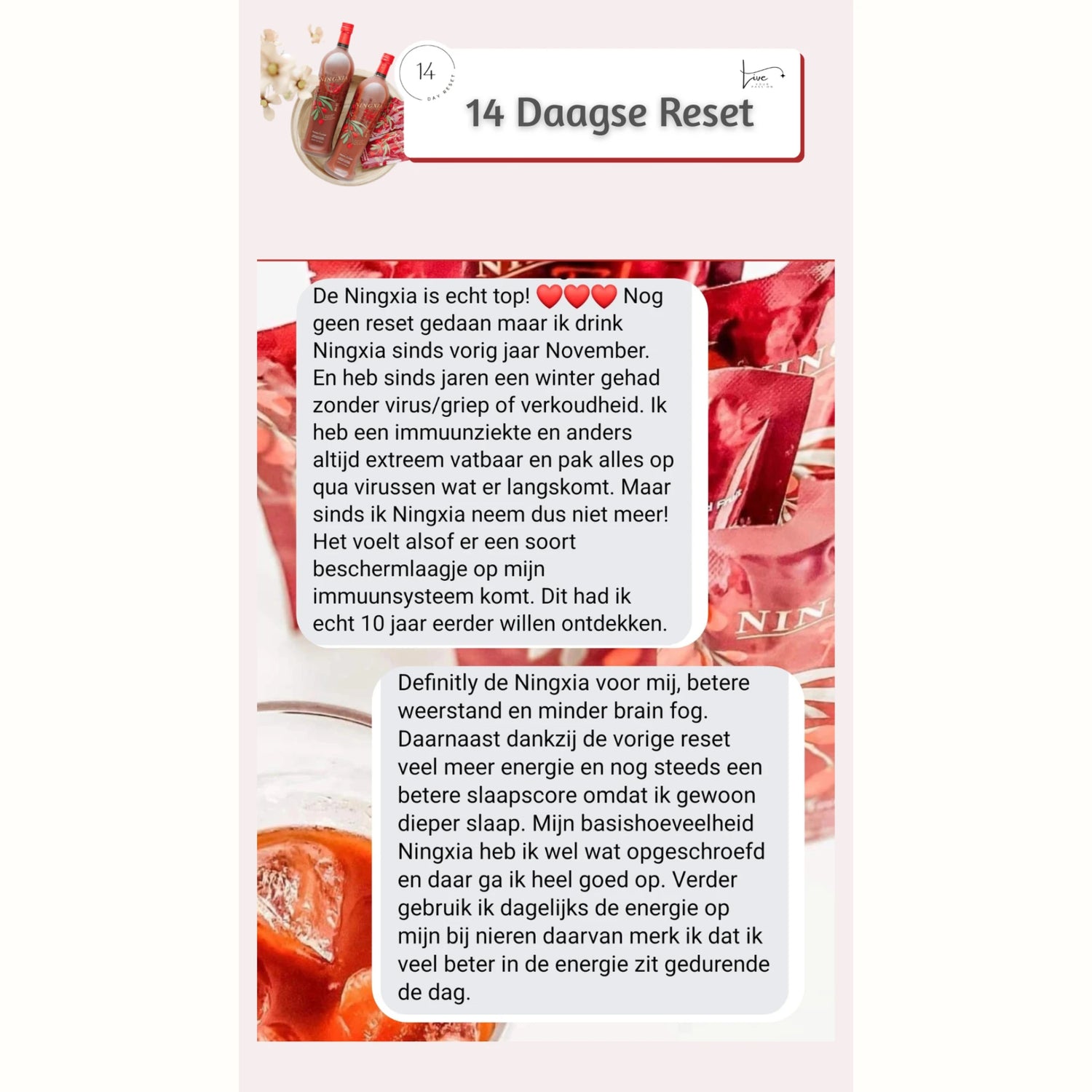 Ervaring met NingXia Red: geen winterverkoudheid meer dankzij sterkere weerstand, diepere slaap en meer energie bij immuunziekte en brain fog.
