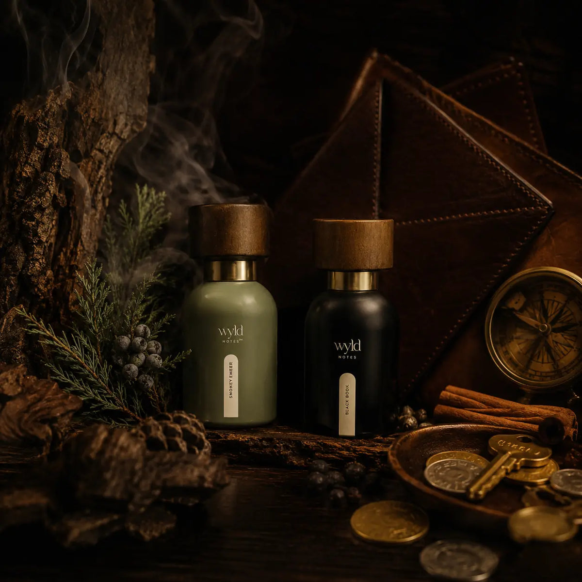 Smokey Ember en Black Book als diep houtachtig en kruidig Wyld Notes parfum layering duo.