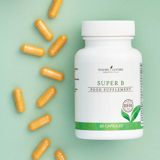 Super B van Young Living – capsules met B-complex, folaat en B12 ter ondersteuning van mentale focus, concentratie en een natuurlijk energieniveau.