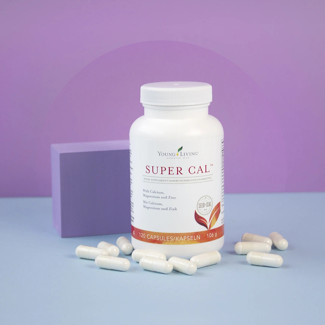 Young Living Super Cal capsules met calcium, magnesium en zink – natuurlijke ondersteuning voor botten, spieren en zenuwstelsel.