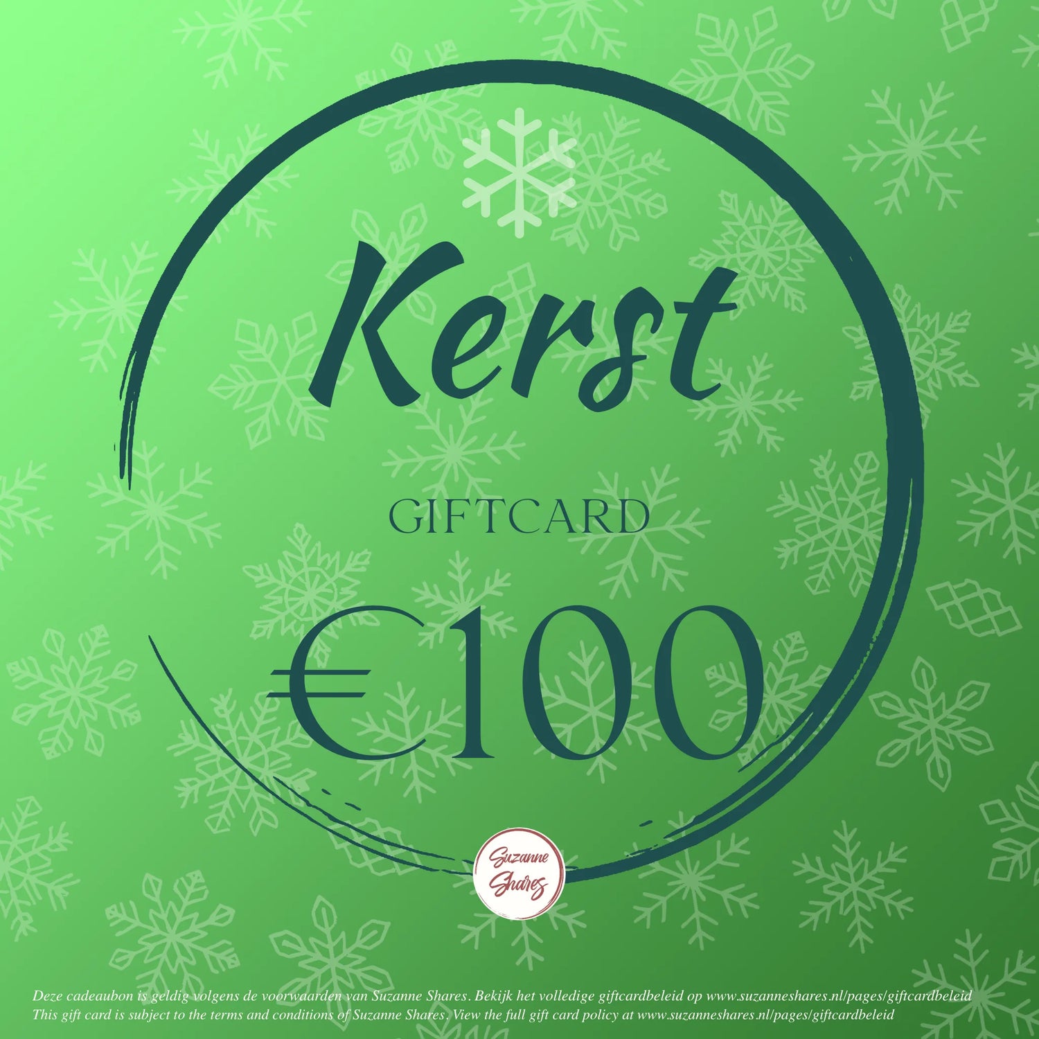 €100 kerst giftcard van Suzanne Shares – premium digitale cadeaubon voor holistische gezondheid, aromatherapie en ontspannende producten.