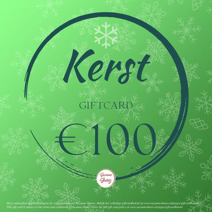 €100 kerst giftcard van Suzanne Shares – premium digitale cadeaubon voor holistische gezondheid, aromatherapie en ontspannende producten.