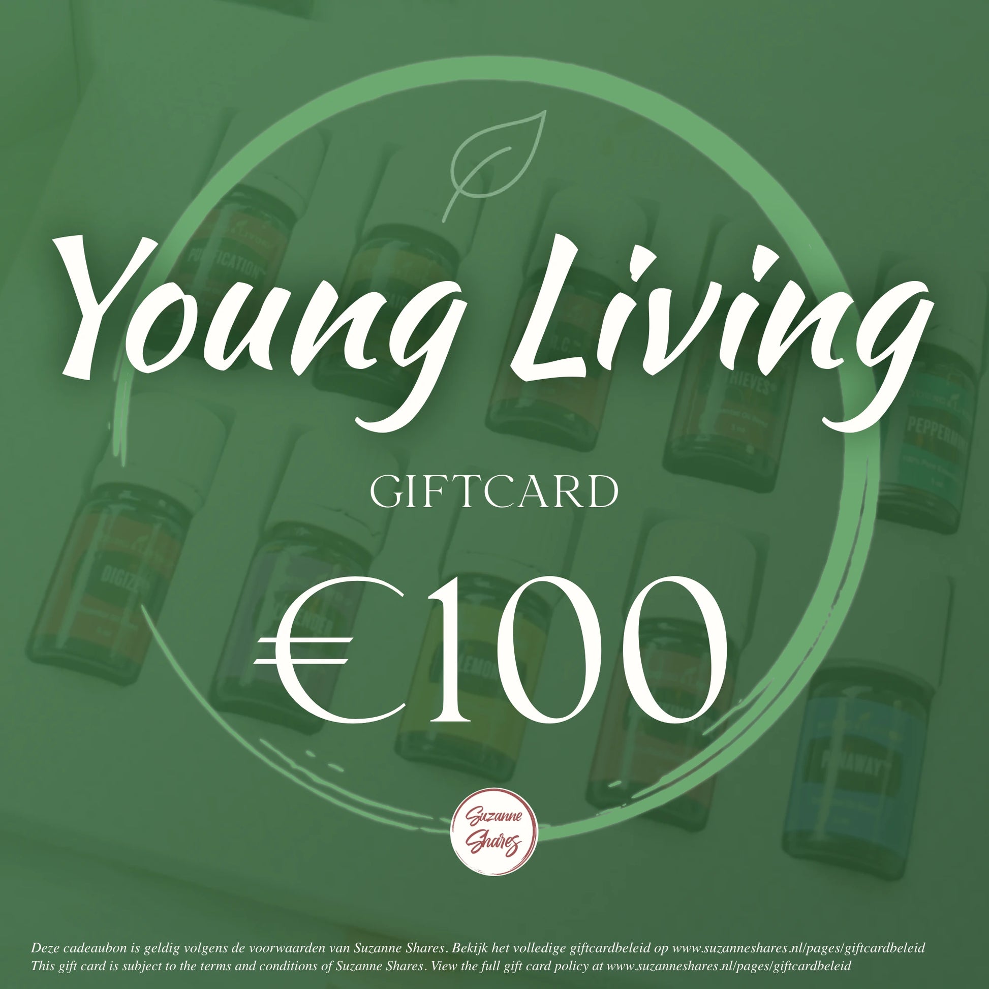 €100 Young Living giftcard van Suzanne Shares – premium digitale cadeaubon voor essentiële oliën, ontspanning en holistische gezondheid.