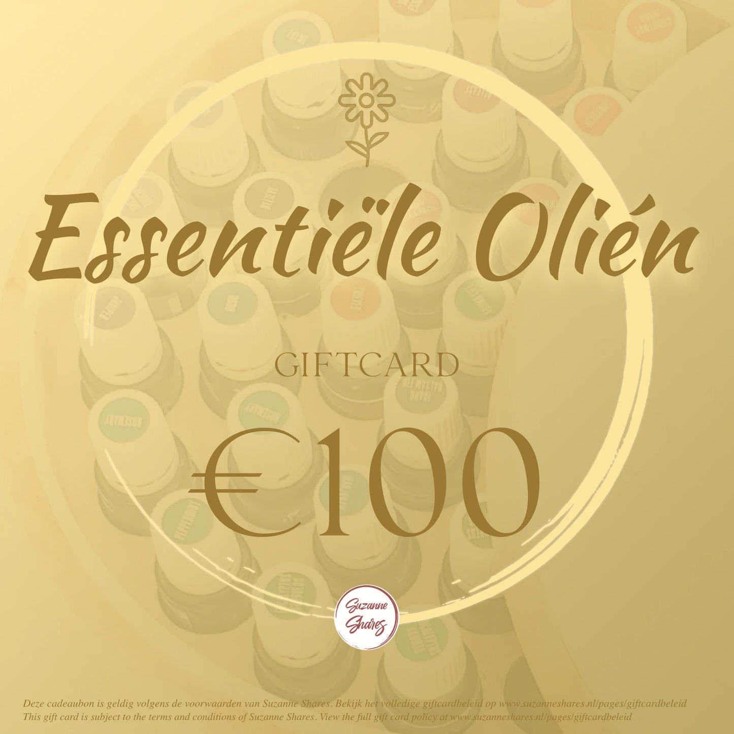 Digitale giftcard van €100 voor essentiële oliën – perfect cadeau voor wie ontspanning, aromatherapie of natuurlijke ondersteuning zoekt via Suzanne Shares.