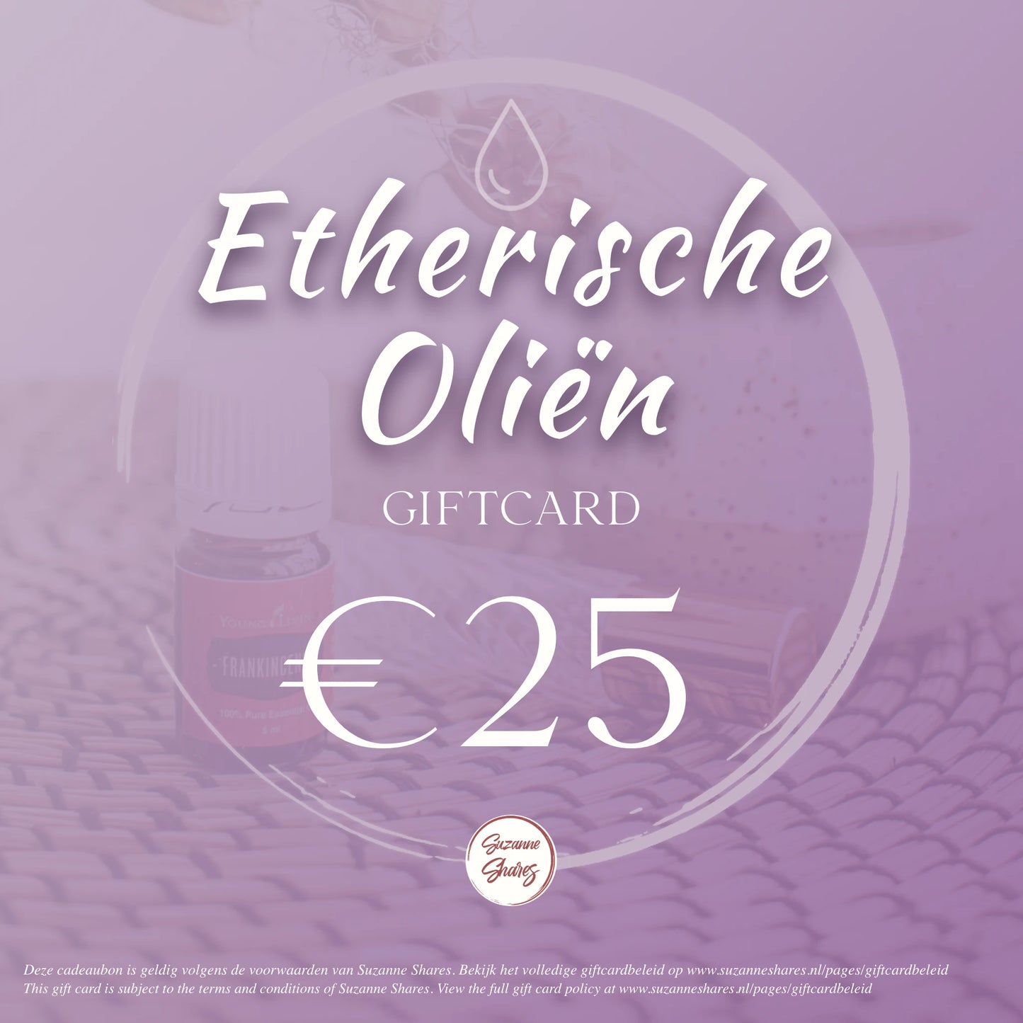 Digitale cadeaubon van €25 voor etherische oliën – ideaal instapcadeau voor ontspanning, self-care of kennismaking met aromatherapie.