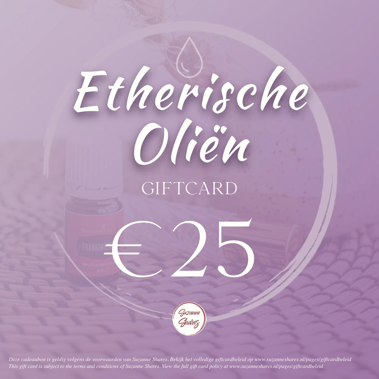 Digitale cadeaubon van €25 voor etherische oliën – ideaal instapcadeau voor ontspanning, self-care of kennismaking met aromatherapie.