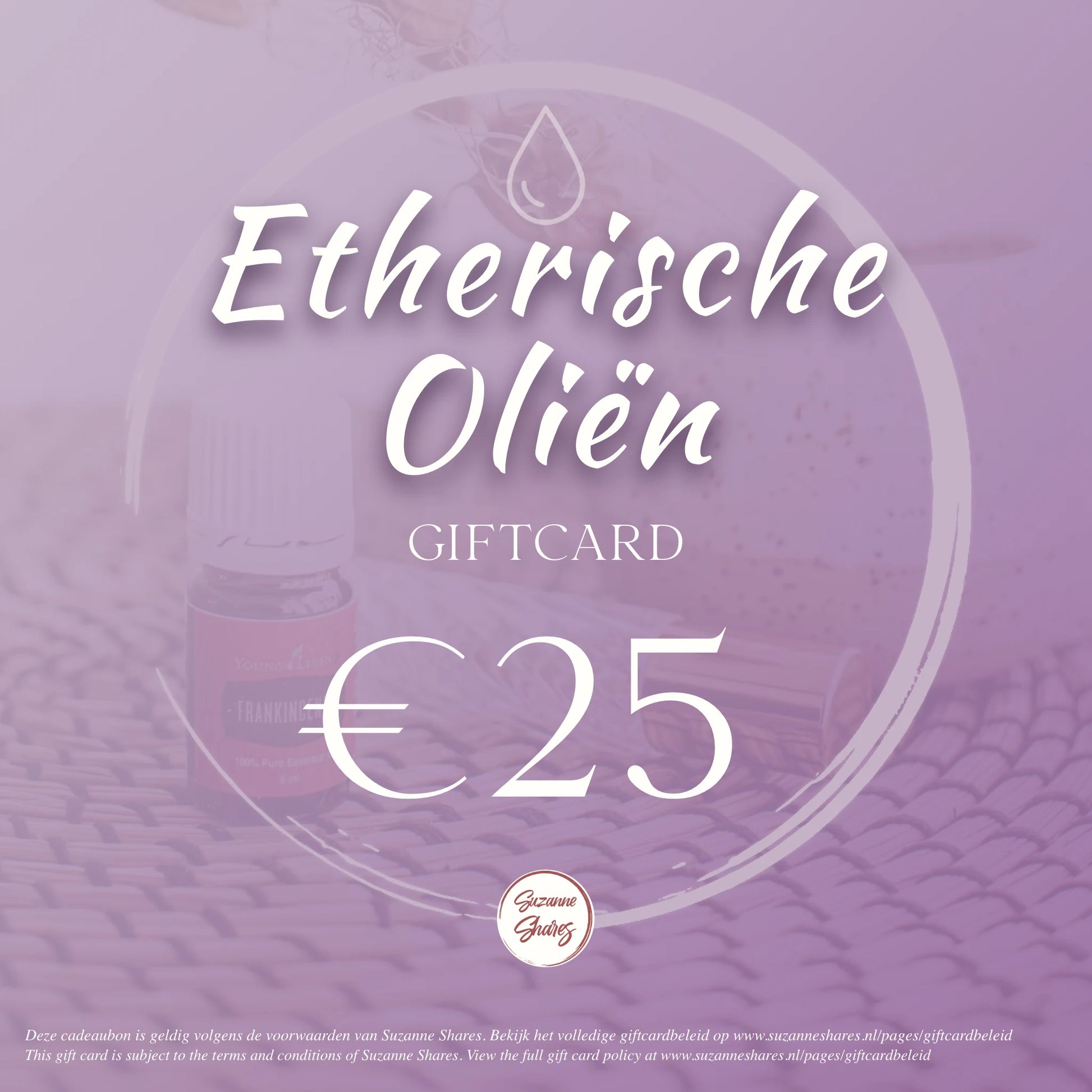 Digitale cadeaubon van €25 voor etherische oliën – ideaal instapcadeau voor ontspanning, self-care of kennismaking met aromatherapie.
