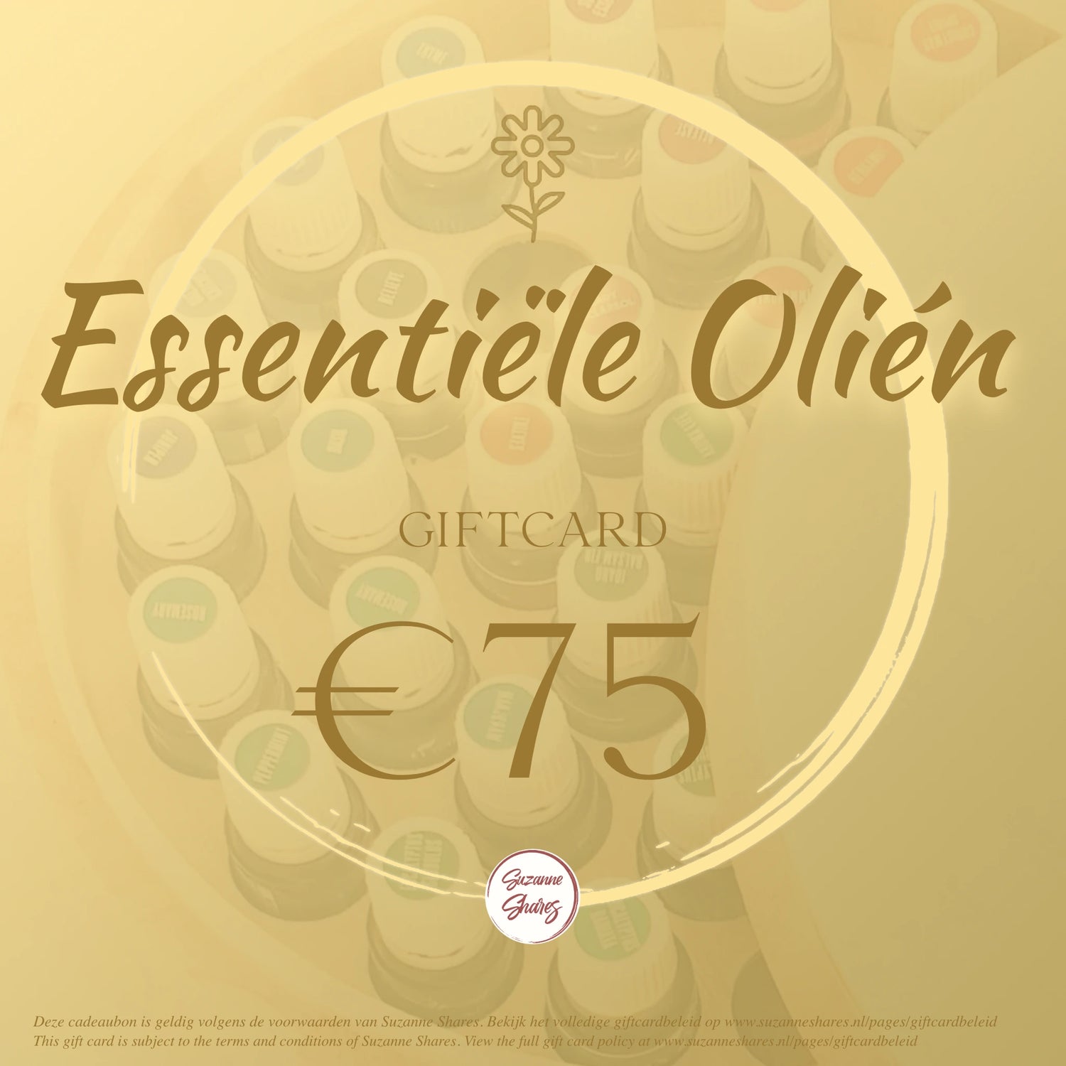 €75 wellnesscadeau in de vorm van een giftcard voor essentiële oliën – te gebruiken voor aromatherapie, iTovi-scans en natuurlijke ondersteuning.