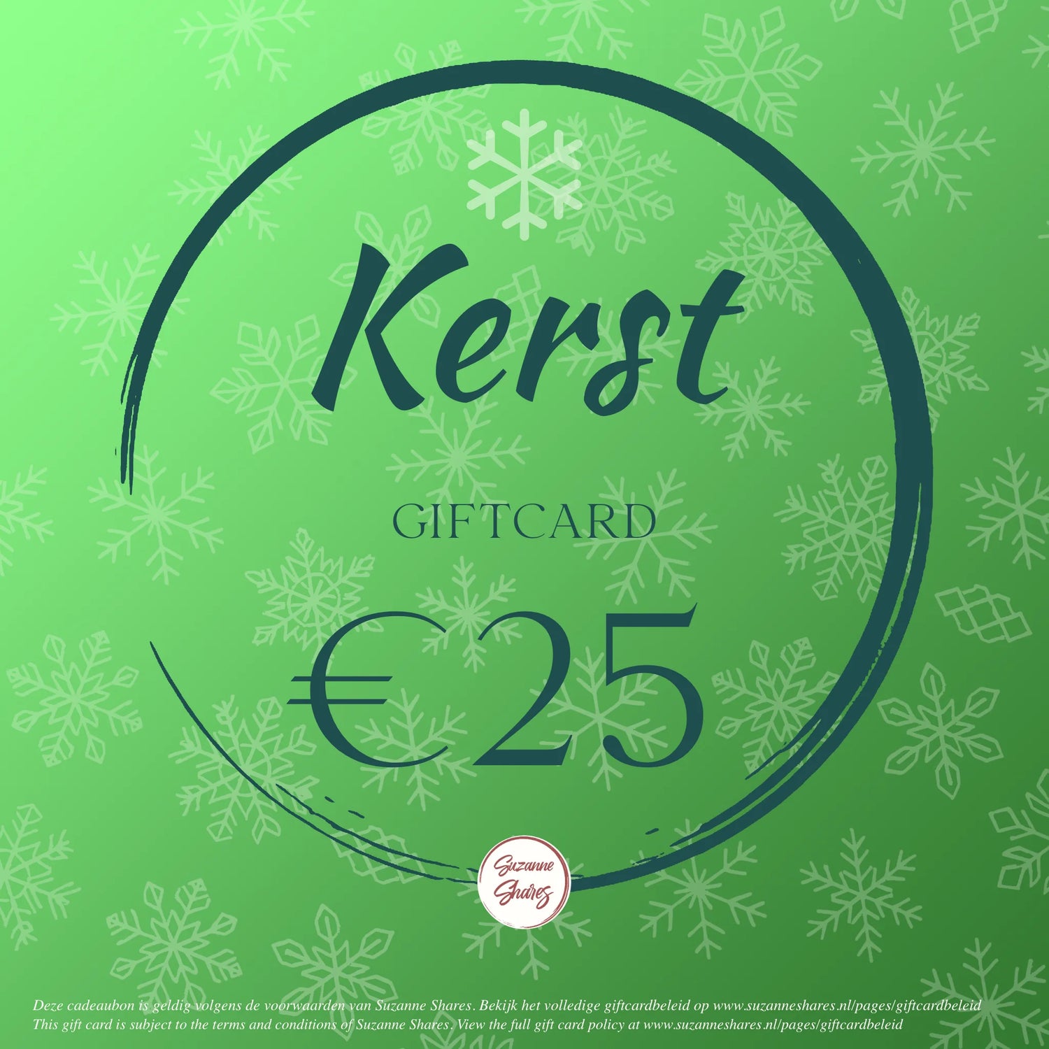 Digitale kerstcadeaubon van €25 van Suzanne Shares – ideaal wellness cadeau met Young Living producten, aromatherapie en self-care ondersteuning.