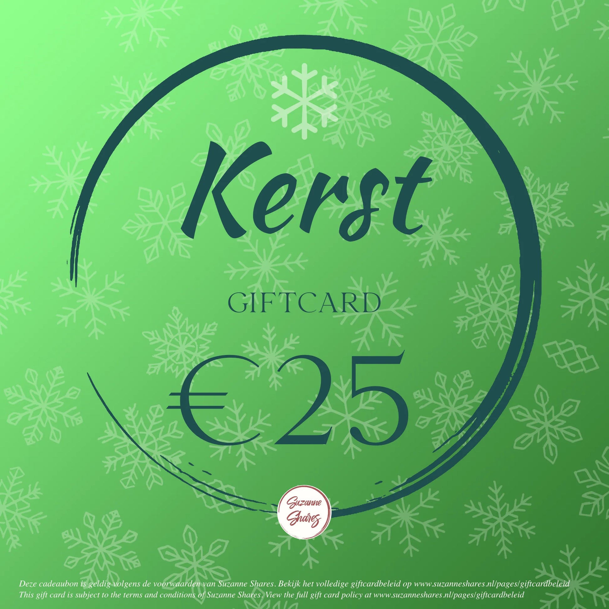 Digitale kerstcadeaubon van €25 van Suzanne Shares – ideaal wellness cadeau met Young Living producten, aromatherapie en self-care ondersteuning.
