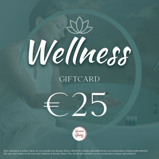 Digitale wellness giftcard van €25 van Suzanne Shares – ideaal voor self-care producten, aromatherapie of natuurlijke coaching.