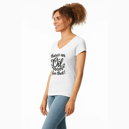 Zijaanzicht van vrouw met wit T-shirt met aromatherapie quote – perfect voor fans van natuurlijke wellness en essentiële oliën via Suzanne Shares.