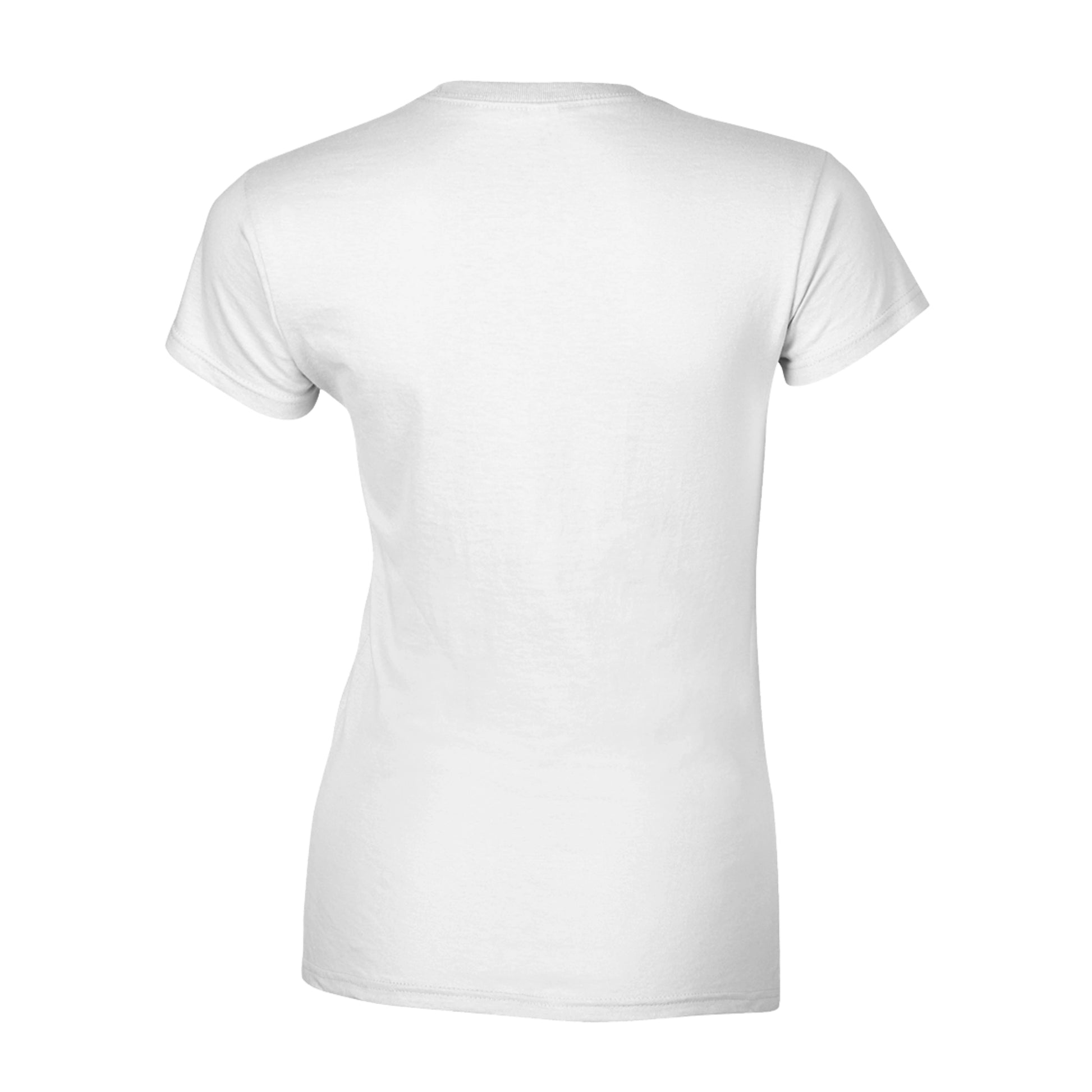 Achteraanzicht van wit dames T-shirt met V-hals van Suzanne Shares, zachte stof en comfortabele pasvorm